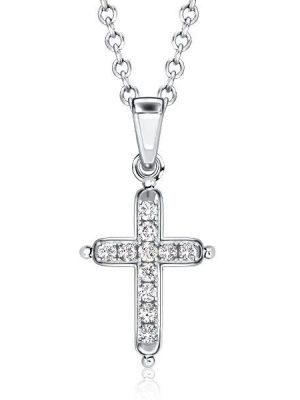 Dainty White Sapphire Cross Necklace - Sterling Silver Pendant