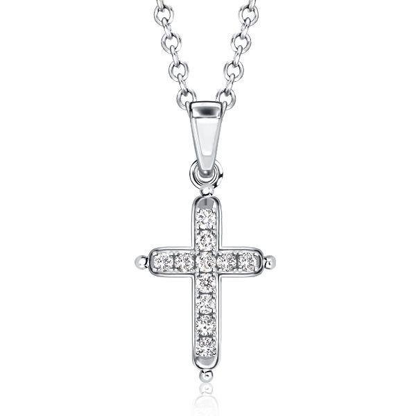 Dainty White Sapphire Cross Necklace - Sterling Silver Pendant