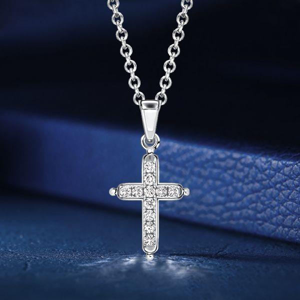 Dainty White Sapphire Cross Necklace - Sterling Silver Pendant