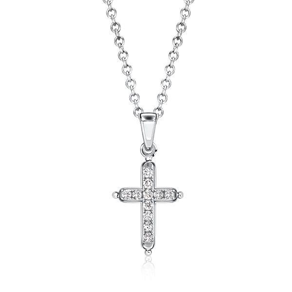 Dainty White Sapphire Cross Necklace - Sterling Silver Pendant