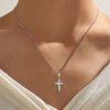 Dainty White Sapphire Cross Necklace - Sterling Silver Pendant