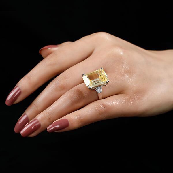 Emerald & Created Topaz Three Stone Engagement Ring in Sterling Silver