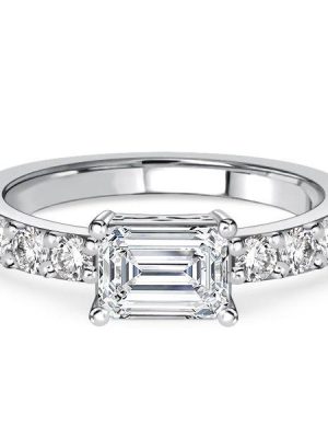 Emerald Cut East-West Sterling Silver Wedding Ring for Women