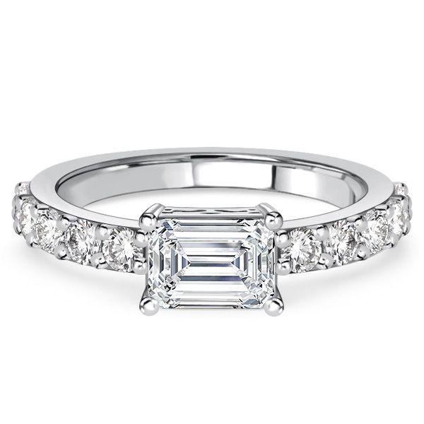 Emerald Cut East-West Sterling Silver Wedding Ring for Women