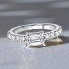 Emerald Cut East-West Sterling Silver Wedding Ring for Women