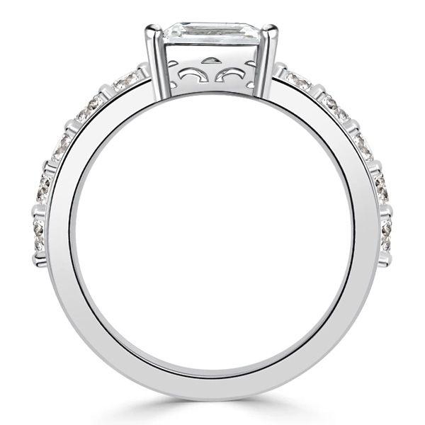 Emerald Cut East-West Sterling Silver Wedding Ring for Women
