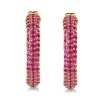 18K Gold Plated Sterling Silver Ruby Pave Hoop Earrings for Women