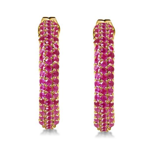 18K Gold Plated Sterling Silver Ruby Pave Hoop Earrings for Women