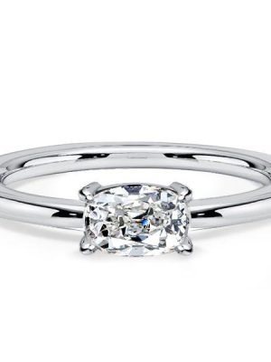 Cushion Cut White Sapphire Engagement Ring - Sterling Silver East West Setting