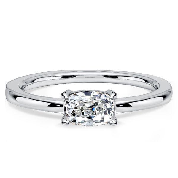 Cushion Cut White Sapphire Engagement Ring - Sterling Silver East West Setting