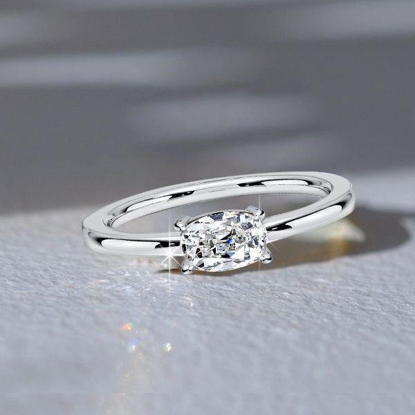 Cushion Cut White Sapphire Engagement Ring - Sterling Silver East West Setting