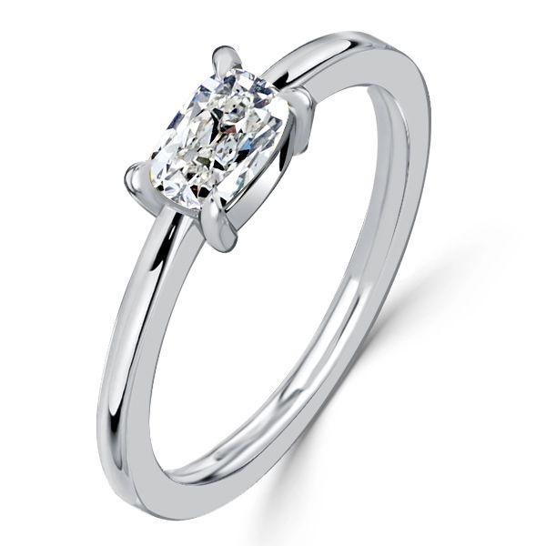 Cushion Cut White Sapphire Engagement Ring - Sterling Silver East West Setting