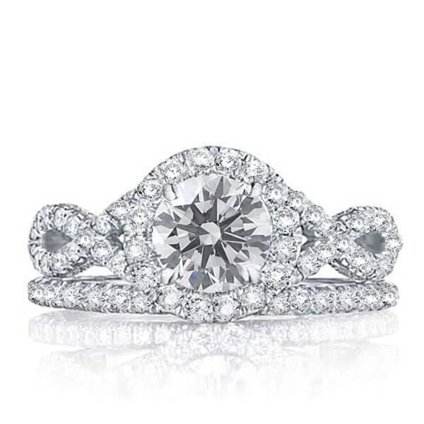 Twist Halo Created White Sapphire Bridal Set - Sterling Silver