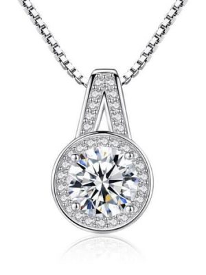 Split Shank Sterling Silver Pendant Necklace with Simulated Diamond (1.25 CT)