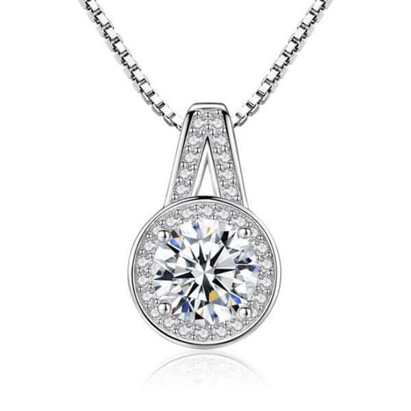 Split Shank Sterling Silver Pendant Necklace with Simulated Diamond (1.25 CT)