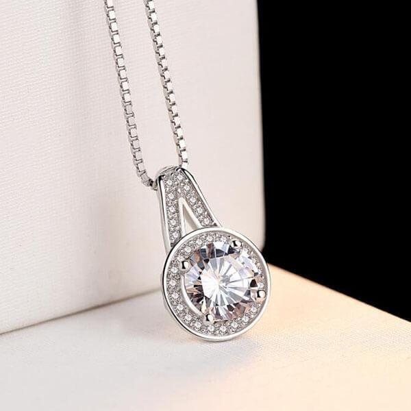 Split Shank Sterling Silver Pendant Necklace with Simulated Diamond (1.25 CT)