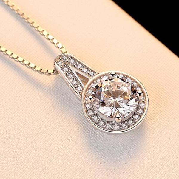 Split Shank Sterling Silver Pendant Necklace with Simulated Diamond (1.25 CT)