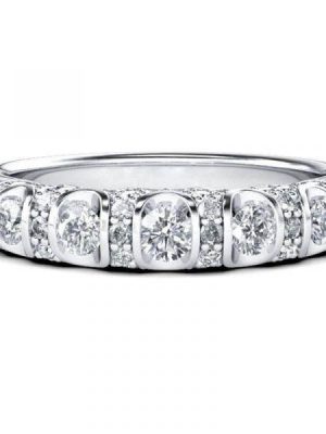Vintage Style White Sapphire Wedding Band - Sterling Silver Five Stone Ring