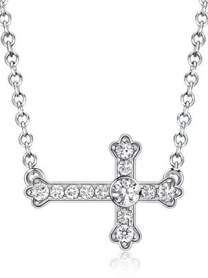 Sideways Cross Necklace for Women - White Sapphire & Sterling Silver