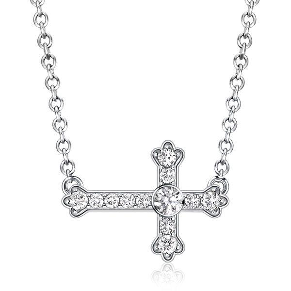Sideways Cross Necklace for Women - White Sapphire & Sterling Silver