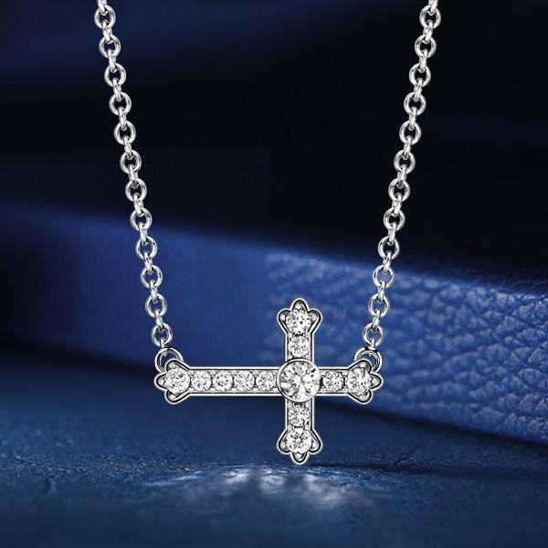 Sideways Cross Necklace for Women - White Sapphire & Sterling Silver