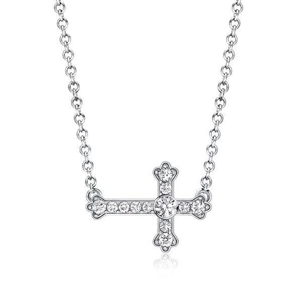 Sideways Cross Necklace for Women - White Sapphire & Sterling Silver
