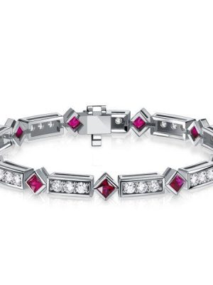 Princess Cut Ruby Tennis Bracelet for Women - 925 Sterling Silver