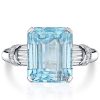 Aquamarine Engagement Ring - Emerald Cut Sterling Silver
