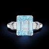 Aquamarine Engagement Ring - Emerald Cut Sterling Silver