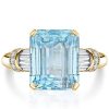 Aquamarine Engagement Ring - Emerald Cut Sterling Silver