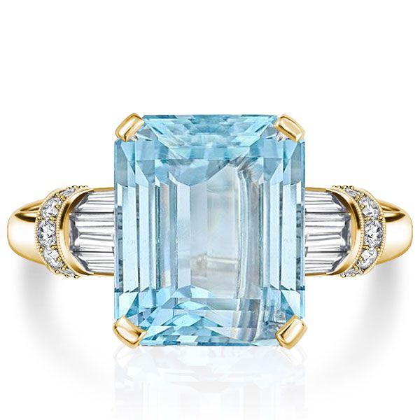 Aquamarine Engagement Ring - Emerald Cut Sterling Silver