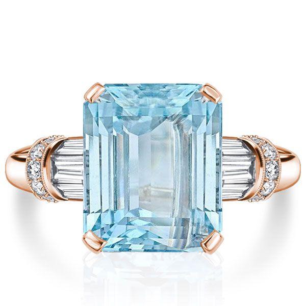 Aquamarine Engagement Ring - Emerald Cut Sterling Silver