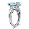 Aquamarine Engagement Ring - Emerald Cut Sterling Silver