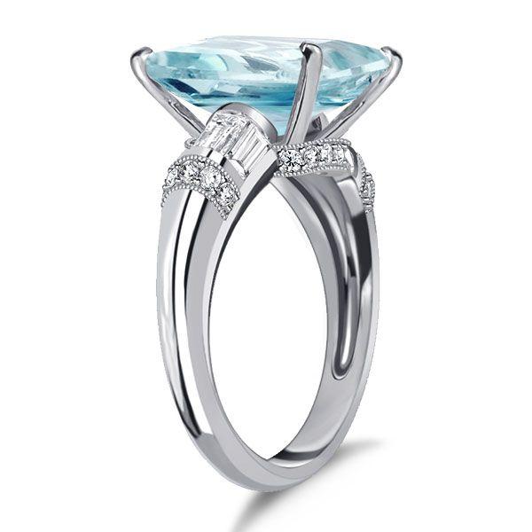 Aquamarine Engagement Ring - Emerald Cut Sterling Silver