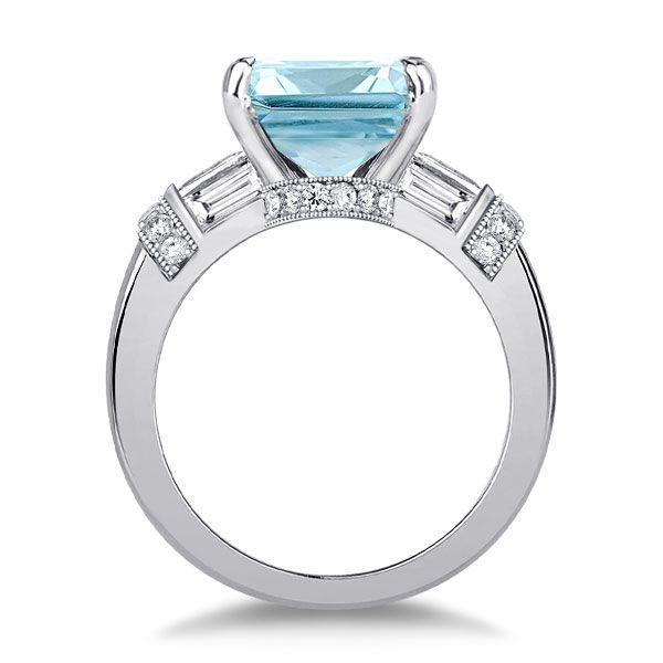 Aquamarine Engagement Ring - Emerald Cut Sterling Silver
