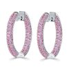 925 Sterling Silver Pink Sapphire Pave Hoop Earrings for Women, 3.65 CT. TW.