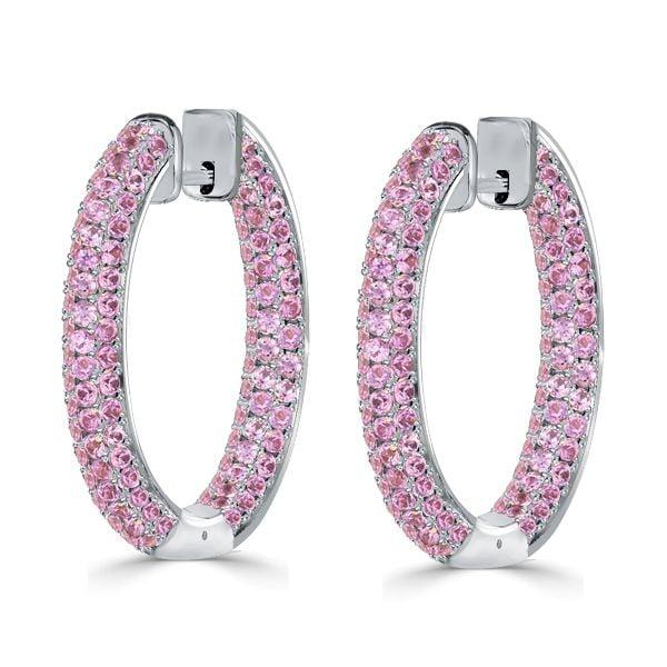 925 Sterling Silver Pink Sapphire Pave Hoop Earrings for Women, 3.65 CT. TW.