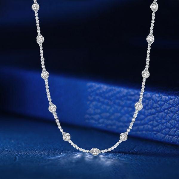 White Sapphire Bezel Set Tennis Necklace in 925 Sterling Silver