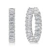 Emerald Cut Hoop Earrings for Women, 21 CT. TW., Sterling Silver Rhodium Plated