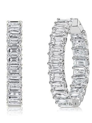 Emerald Cut Hoop Earrings for Women, 21 CT. TW., Sterling Silver Rhodium Plated