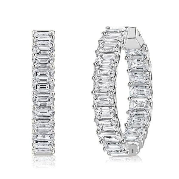 Emerald Cut Hoop Earrings for Women, 21 CT. TW., Sterling Silver Rhodium Plated