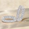 Emerald Cut Hoop Earrings for Women, 21 CT. TW., Sterling Silver Rhodium Plated