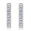 Emerald Cut Hoop Earrings for Women, 21 CT. TW., Sterling Silver Rhodium Plated