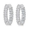 Emerald Cut Hoop Earrings for Women, 21 CT. TW., Sterling Silver Rhodium Plated