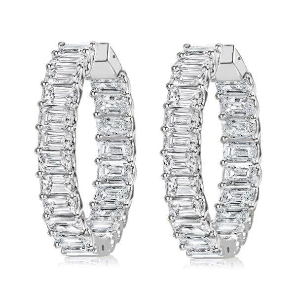 Emerald Cut Hoop Earrings for Women, 21 CT. TW., Sterling Silver Rhodium Plated