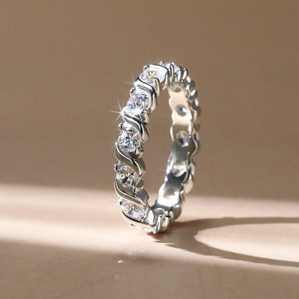 Swirl Eternity Ring - Round Cut Wedding Band - Sterling Silver - 1.40 CT. TW.