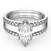Marquise Cut White Sapphire Wedding Set - Sterling Silver 3PC Bridal Ring Set