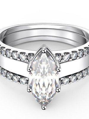 Marquise Cut White Sapphire Wedding Set - Sterling Silver 3PC Bridal Ring Set
