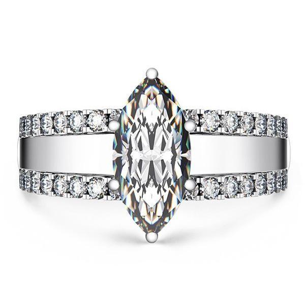Marquise Cut White Sapphire Wedding Set - Sterling Silver 3PC Bridal Ring Set