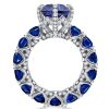 Round Cut Created Blue Sapphire Engagement Ring - 925 Sterling Silver